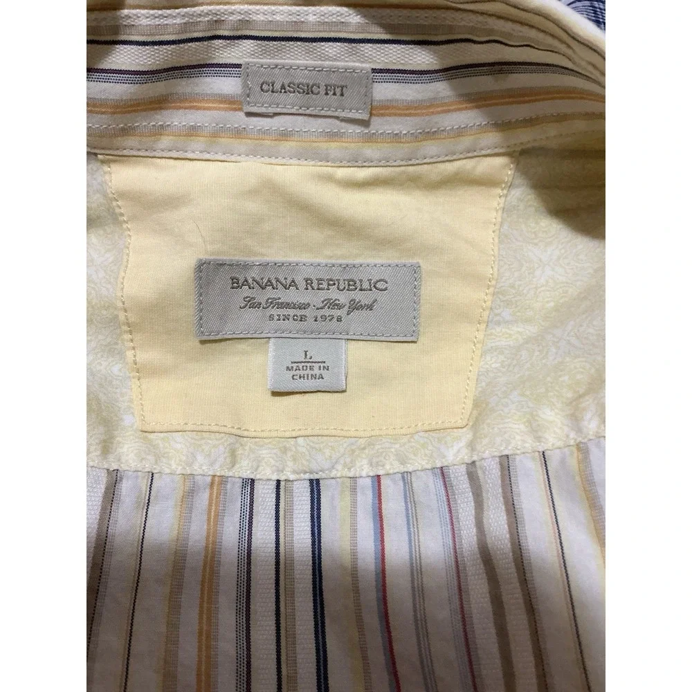Banana Republic Men Classic Fit Long Sleeve Shirt‎ Stripe LARGE Neutral Tones